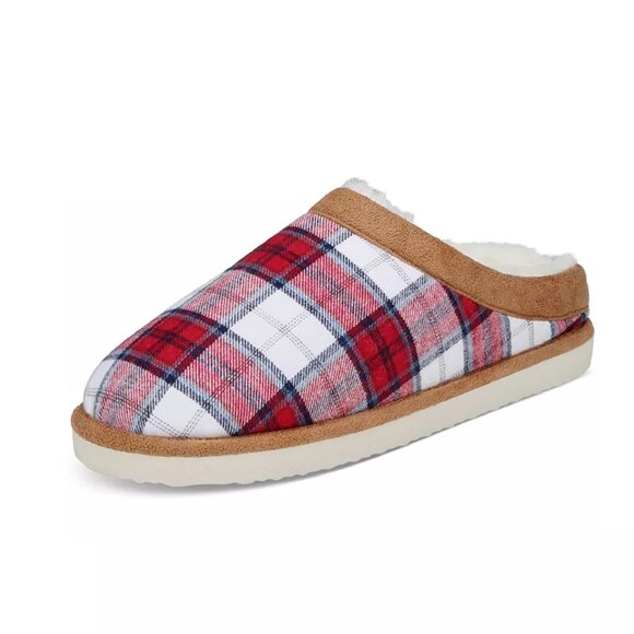 new Club Room Men's Blackwatch Red Tartan Slip-On Slippers in Size Small 6 - 7 - Picture 6 of 9